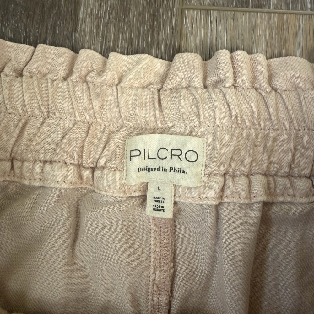 Anthropologie Sz L Pilcro Cream metallic Drawstring high waisted shorts - Picture 3 of 7